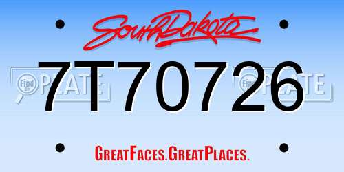 7T70726 South Dakota License Plate