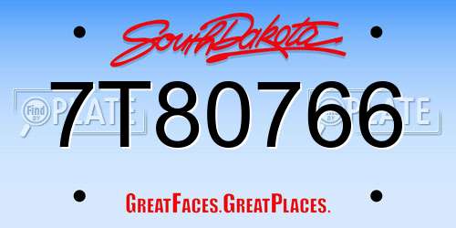 7T80766 South Dakota License Plate
