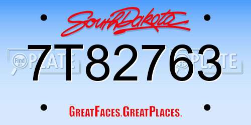 7T82763 South Dakota License Plate