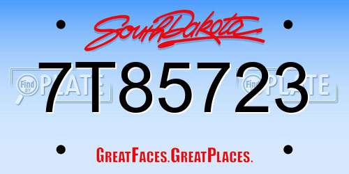 7T85723 South Dakota License Plate