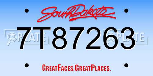 7T87263 South Dakota License Plate
