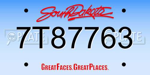 7T87763 South Dakota License Plate