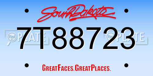 7T88723 South Dakota License Plate