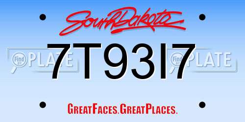 7T93I7 South Dakota License Plate