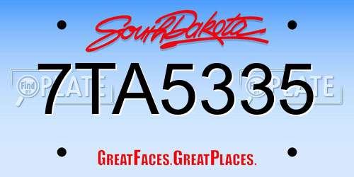 7TA5335 South Dakota License Plate