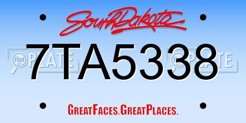 7TA5338 South Dakota License Plate