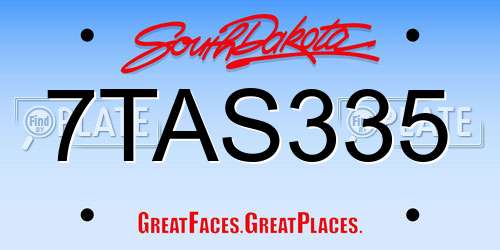 7TAS335 South Dakota License Plate