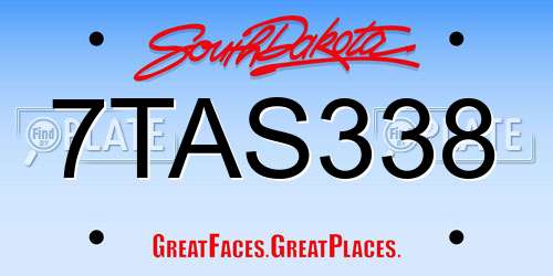 7TAS338 South Dakota License Plate