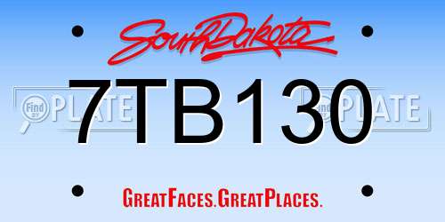 7TB130 South Dakota License Plate