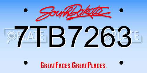 7TB7263 South Dakota License Plate