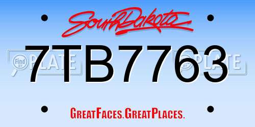 7TB7763 South Dakota License Plate