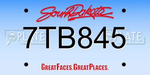 7TB845 South Dakota License Plate