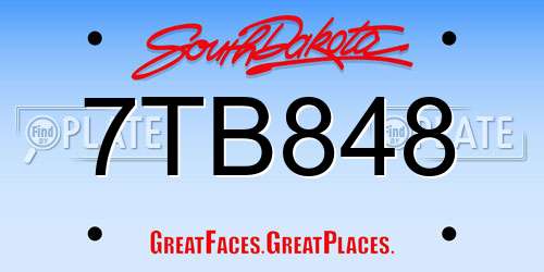 7TB848 South Dakota License Plate