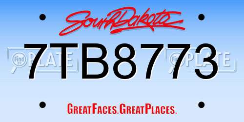 7TB8773 South Dakota License Plate