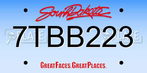 7TBB223 South Dakota License Plate