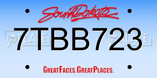 7TBB723 South Dakota License Plate