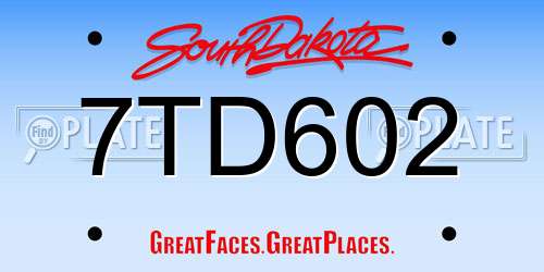 7TD602 South Dakota License Plate