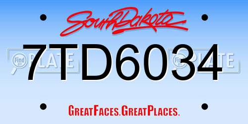 7TD6034 South Dakota License Plate