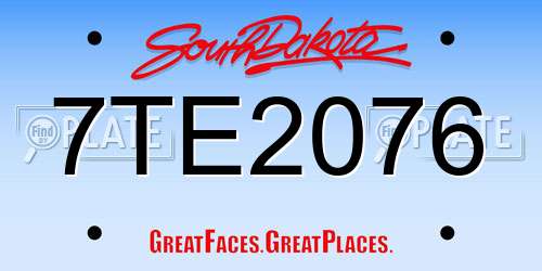 7TE2076 South Dakota License Plate