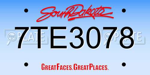 7TE3078 South Dakota License Plate