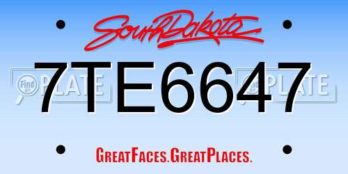7TE6647 South Dakota License Plate