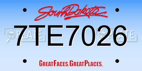 7TE7026 South Dakota License Plate