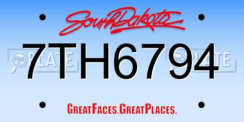 7TH6794 South Dakota License Plate