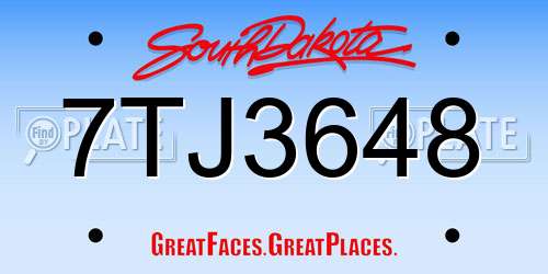 7TJ3648 South Dakota License Plate