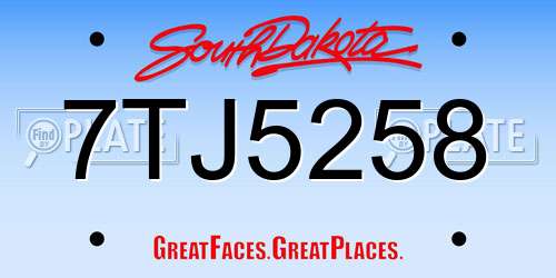 7TJ5258 South Dakota License Plate