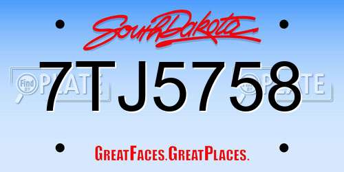 7TJ5758 South Dakota License Plate