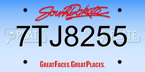 7TJ8255 South Dakota License Plate