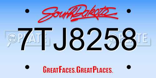 7TJ8258 South Dakota License Plate