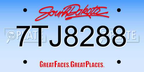7TJ8288 South Dakota License Plate