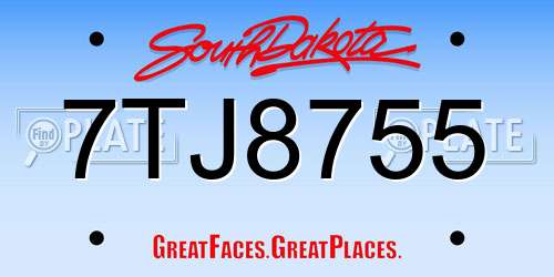 7TJ8755 South Dakota License Plate