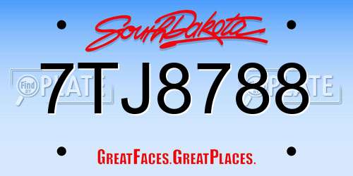 7TJ8788 South Dakota License Plate