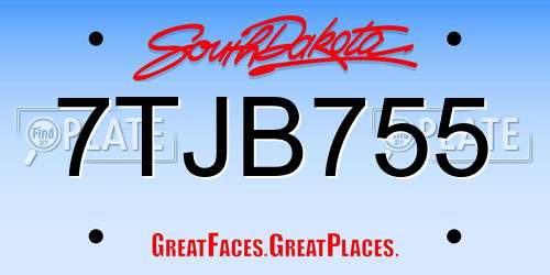 7TJB755 South Dakota License Plate