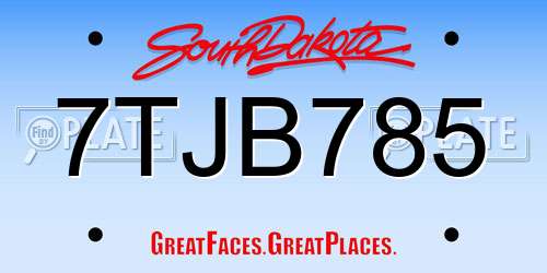 7TJB785 South Dakota License Plate