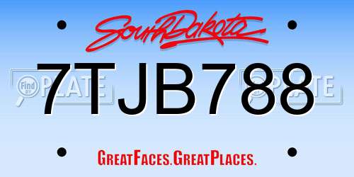 7TJB788 South Dakota License Plate