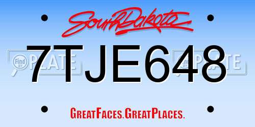 7TJE648 South Dakota License Plate