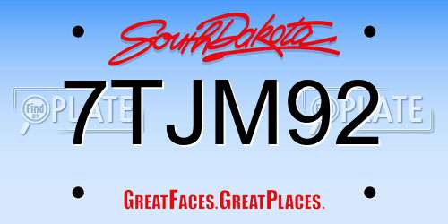 7TJM92 South Dakota License Plate