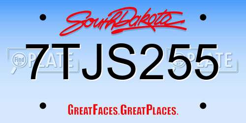 7TJS255 South Dakota License Plate