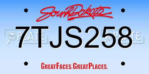 7TJS258 South Dakota License Plate