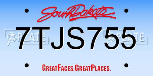 7TJS755 South Dakota License Plate
