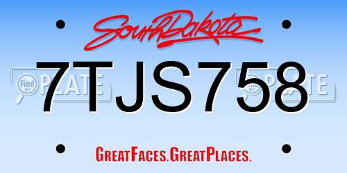 7TJS758 South Dakota License Plate