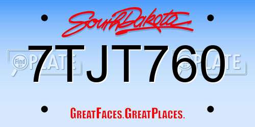 7TJT760 South Dakota License Plate