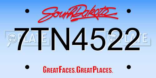 7TN4522 South Dakota License Plate
