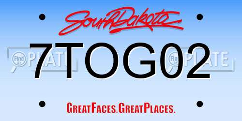 7TOG02 South Dakota License Plate