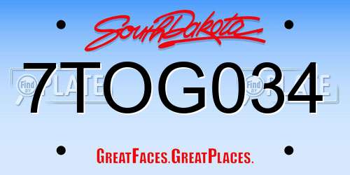 7TOG034 South Dakota License Plate