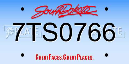 7TS0766 South Dakota License Plate