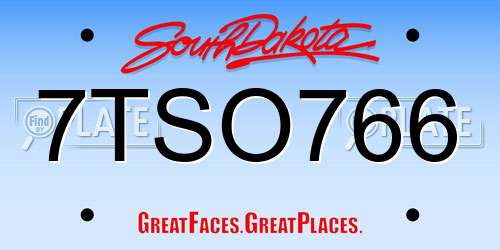 7TSO766 South Dakota License Plate